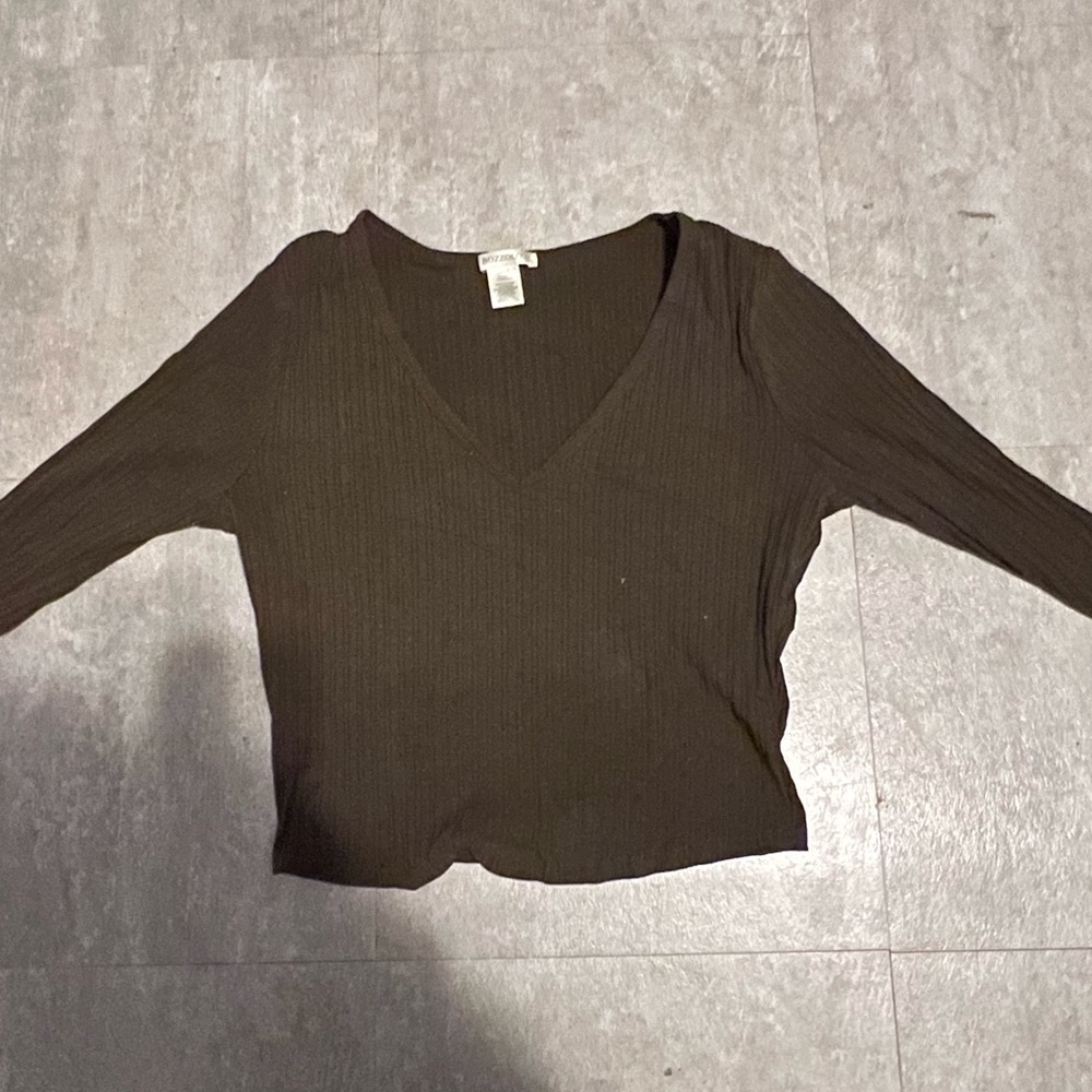 Dark Green V-neck Long Sleeve Crop Top